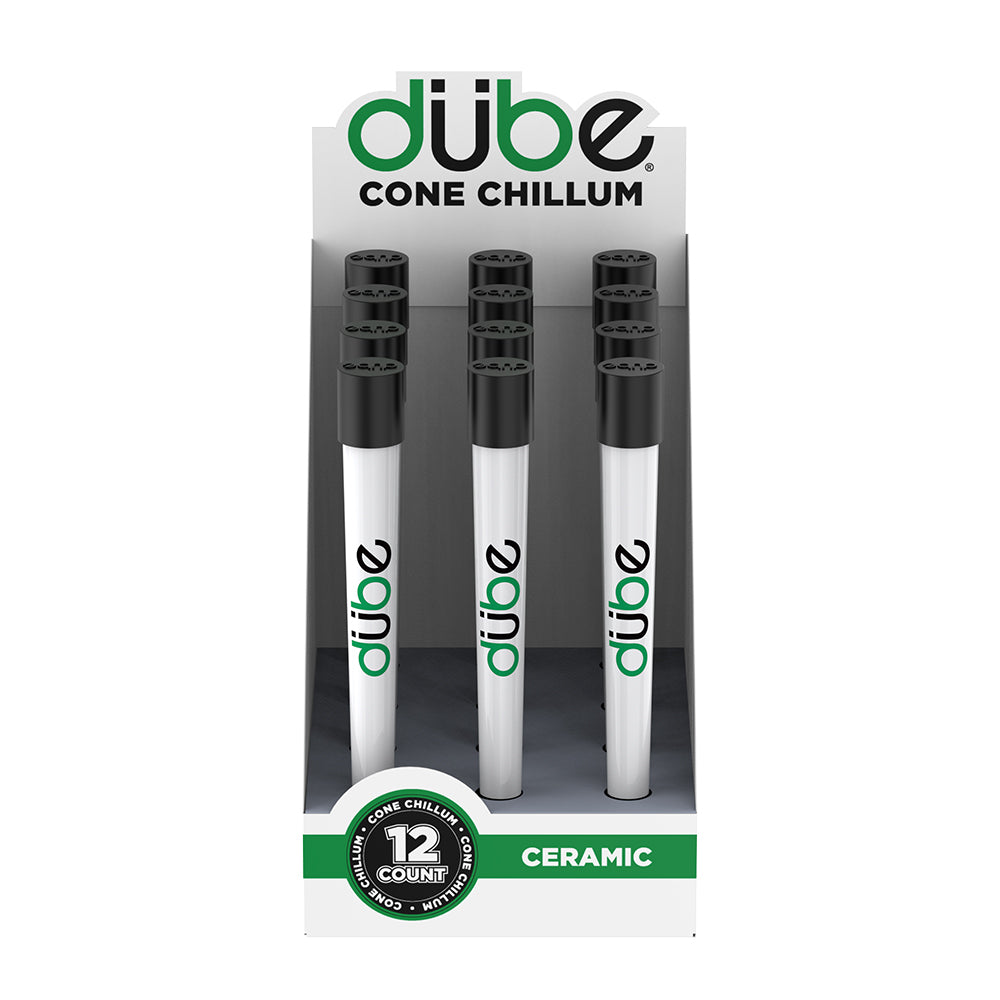 DUBE WHITE CERAMIC CONE CHILLUM WITH CAP - 12 COUNT DISPLAY