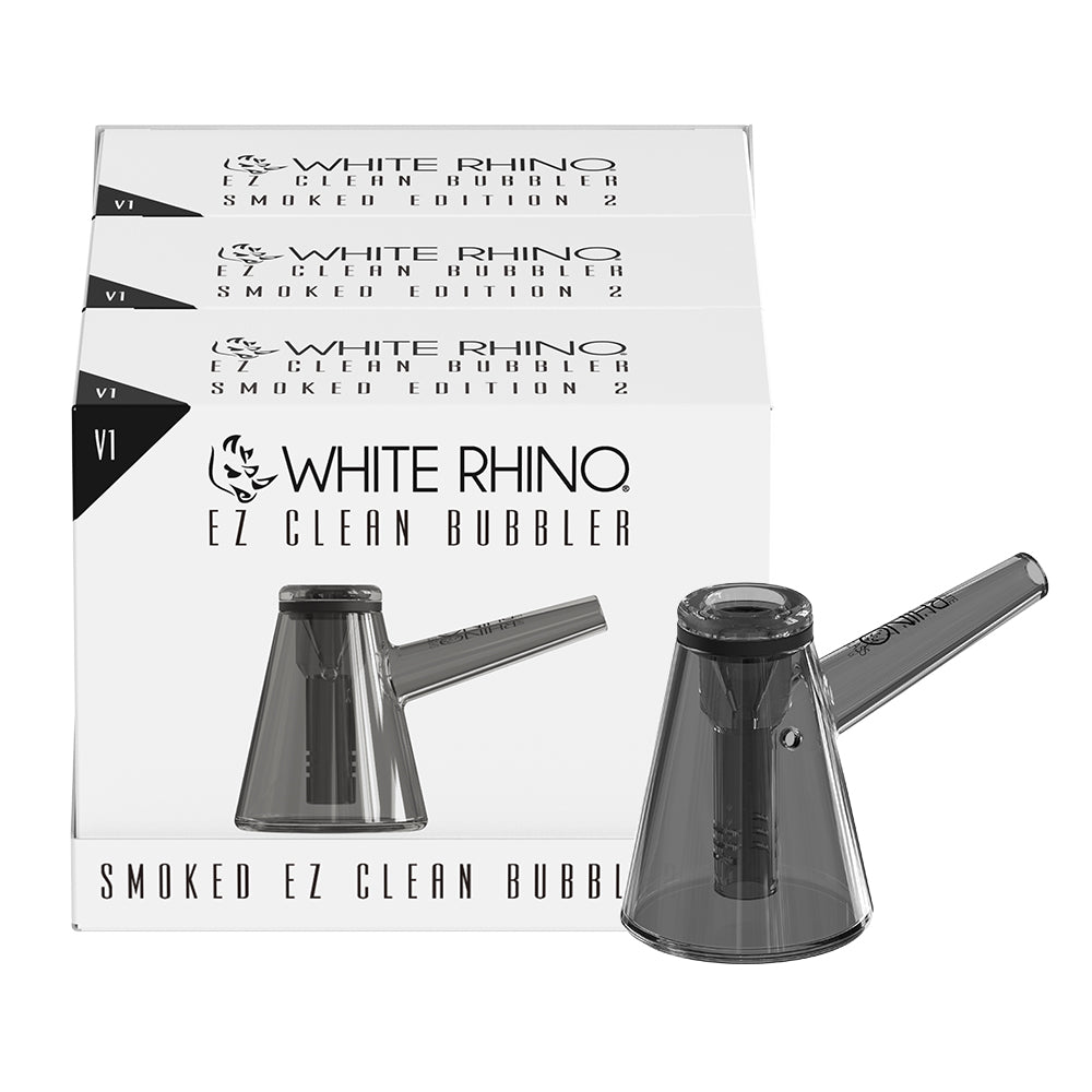 Glass Bubbler Pipe - EZ Clean Smoked V1 (3-Pack) | White Rhino